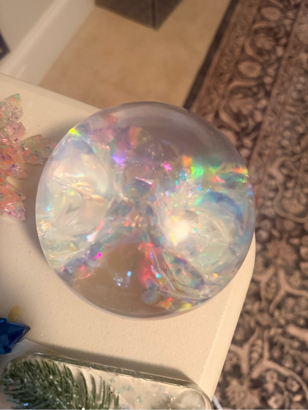 Iridescent Resin Paperweight - White Opal Finish 4 inch.